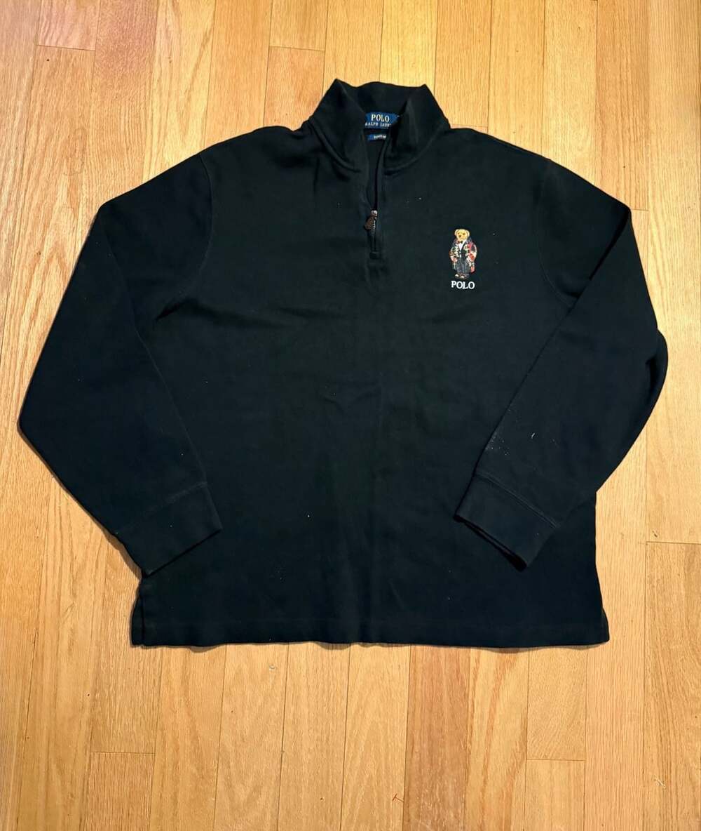 Polo Ralph Lauren Polo Bear Estate-Rib Pullover Size L Black 1/4 Zip Sweater